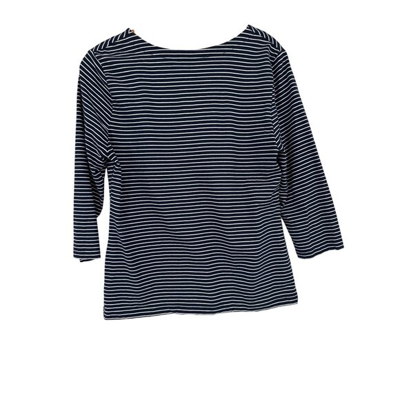 Tahari Womens Striped V-Neck Top Navy White3/4 Sleeve Cotton Blend Size Large - Picture 3 of 4